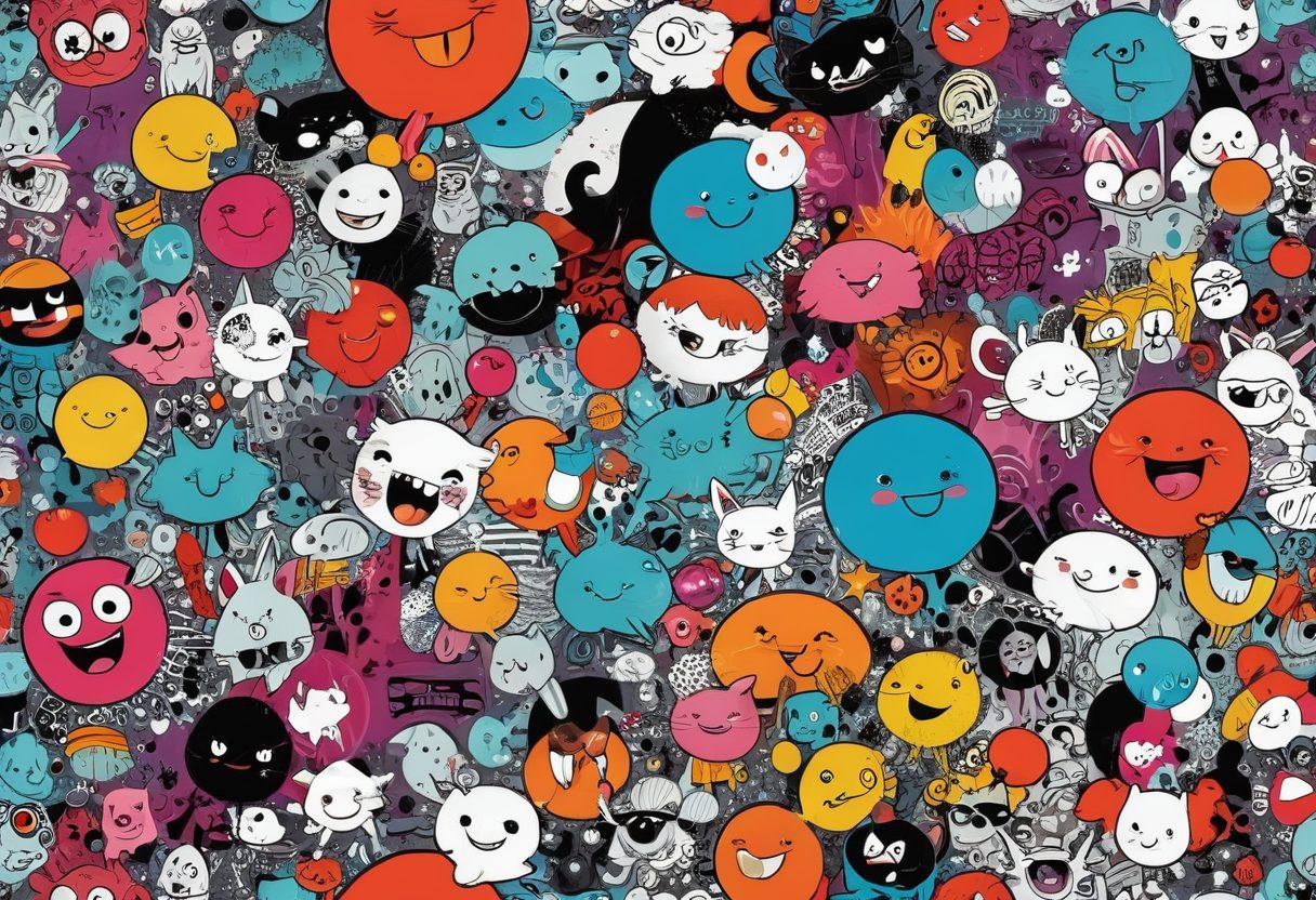 A whimsical and colorful collage featuring playful characters from various NSFW cartoons, bursting with joyful expressions and exaggerated, cheeky poses. Surround the characters with vibrant laughter bubbles that include humorous quotes and playful elements from adult humor. Incorporate a dynamic background with bold colors and abstract shapes that evoke a sense of fun and freedom. Make sure the overall vibe is light-hearted and enticing. cartoon style. vibrant colors. playful atmosphere.